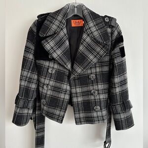 Juicy Couture Vintage Y2K Black Grey Tweed Crop Pea Jacket | Size 2